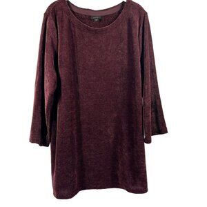 J Jill Tunic Size XL Burgundy Chanelle Soft 3/4 Sleeves Side Slits Comfort Warm